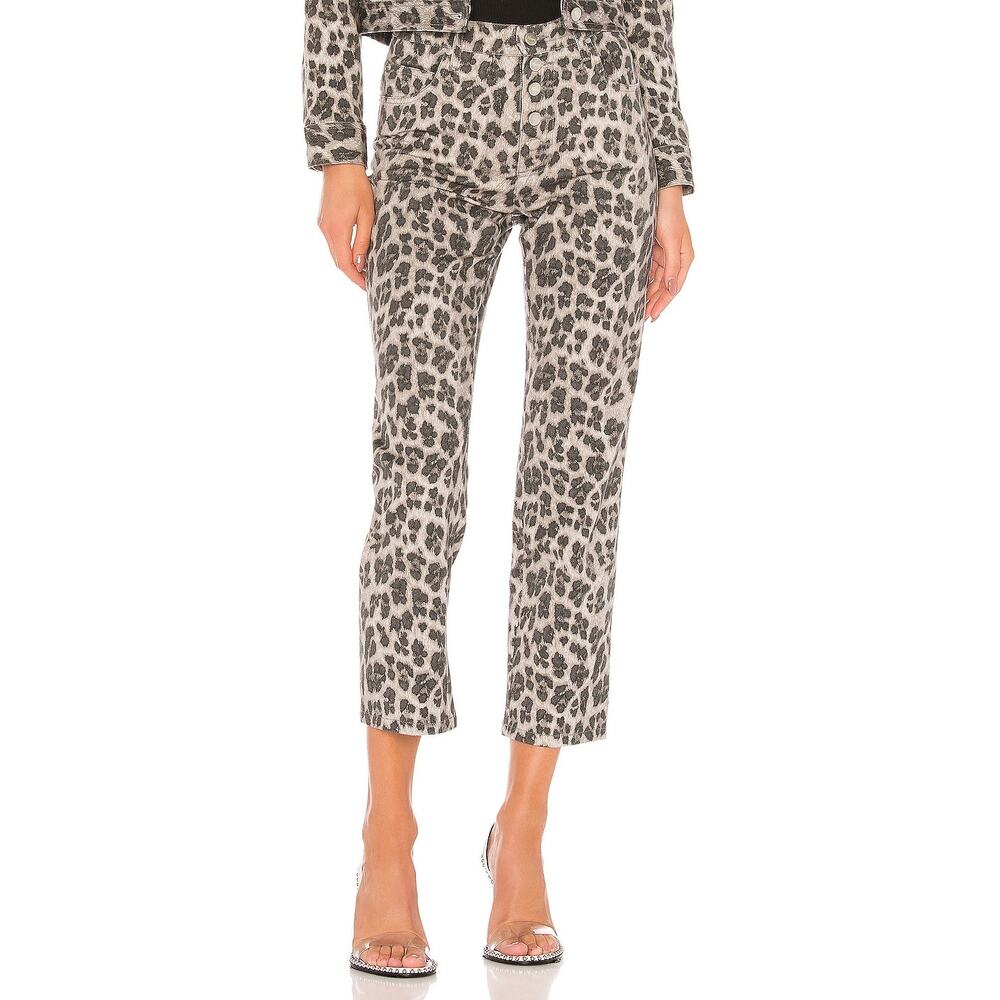 Miaou Women's Leopard Print High Rise Button Fly Junior Pant Gray Size 28 Nwt